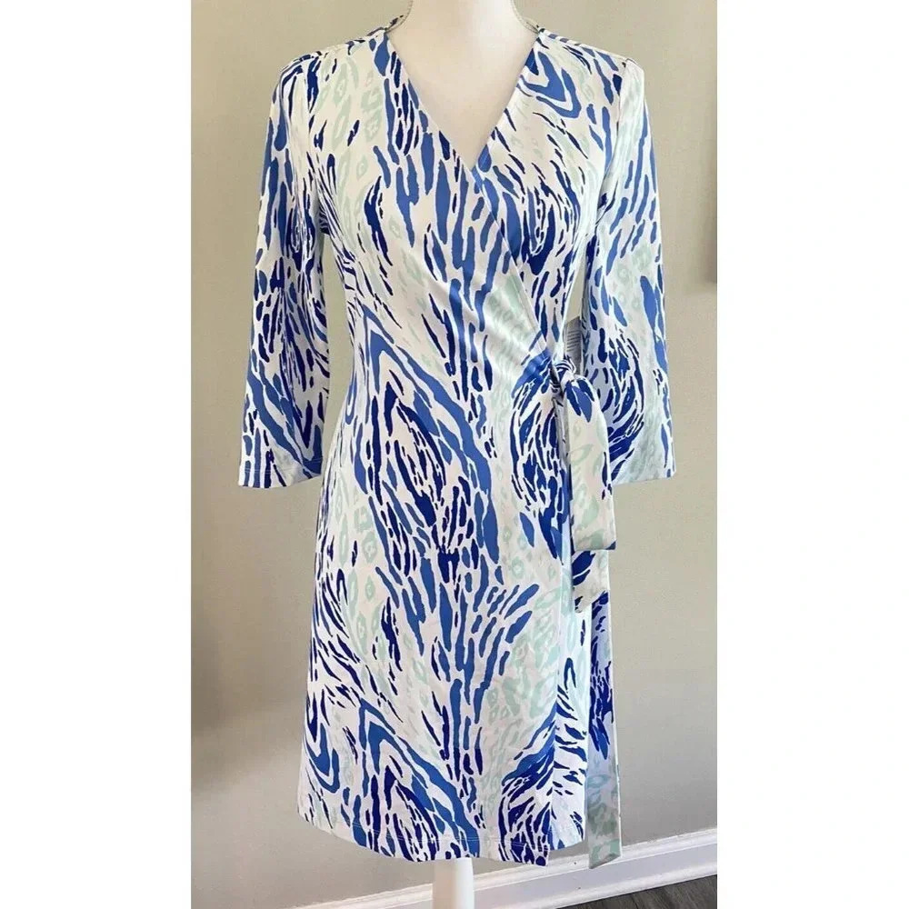 NWT Persifor Louise Dress Wrap Blue Green Spearmint Small S New